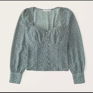 Abercrombie & Fitch Long Sleeve Button Through V-Neck Top. Green, Size XS.